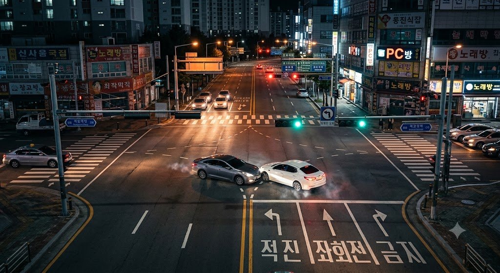 야간 교차로 비보호 좌회전 충돌사고