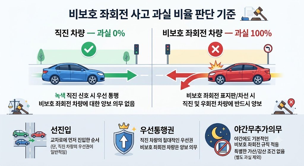 비보호 좌회전 과실비율 판단 기준 인포그래픽