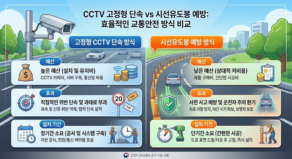 "CCTV 단속과 시선유도봉 예방 방식의 예산 및 효과 비교 인포그래픽, 남양주시 수동계곡 사례"