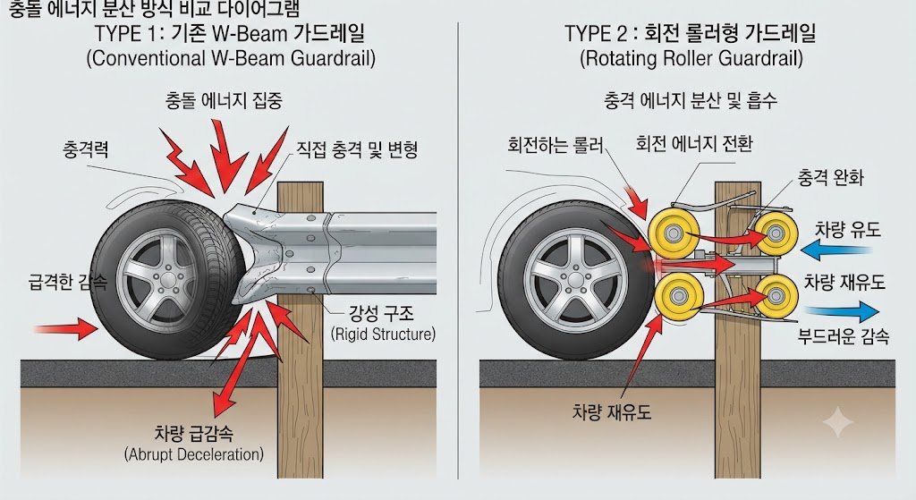 충돌 흡수형 가드레일 vs 기존 W빔 가드레일, 국제 시험기준으로 비교하기