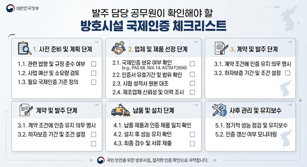 방호시설 국제 충돌시험 인증 확인을 위한 발주처 체크리스트 인포그래픽