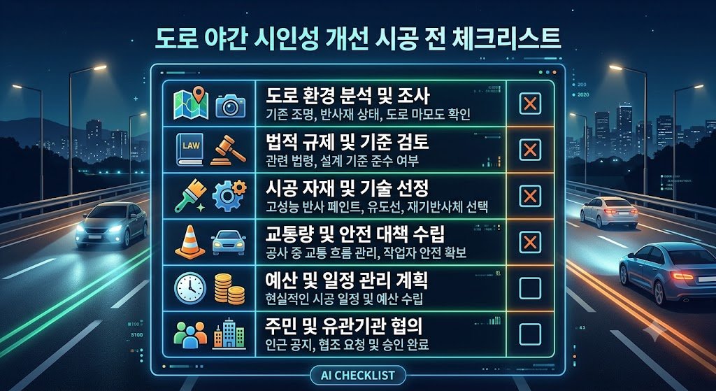  "노면 색깔 유도선 시공 전 확인 체크리스트 인포그래픽"