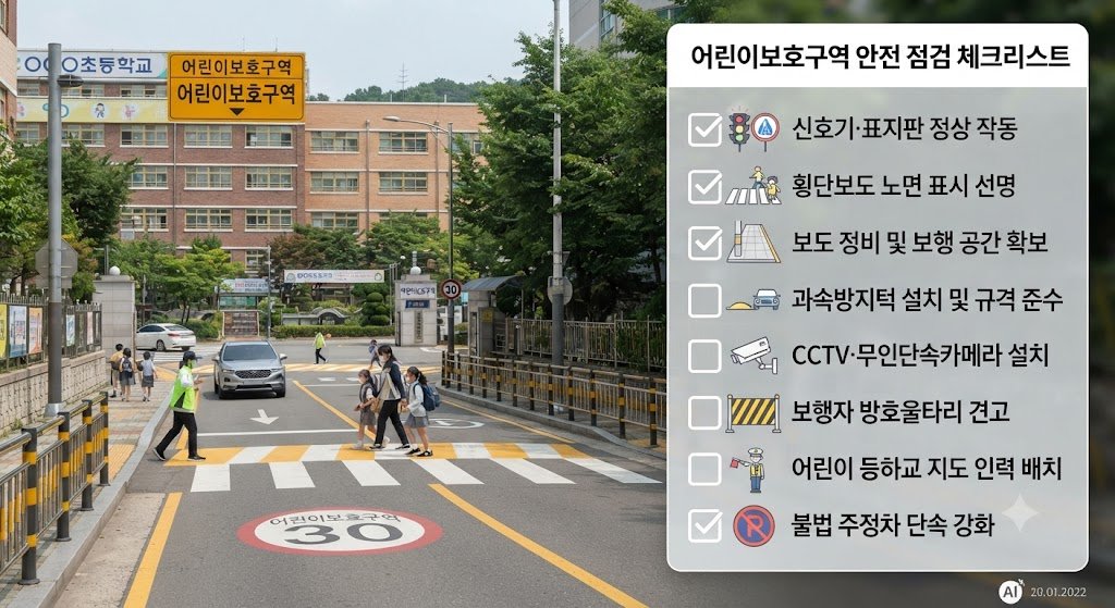 어린이보호구역 교통안전시설 현장 점검 체크리스트 실사 배경 이미지